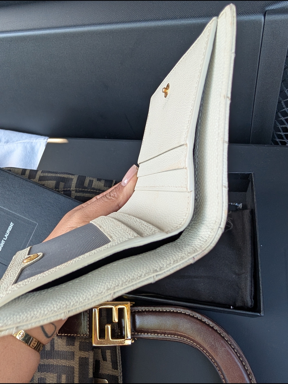 Saint Laurent Cream Quilted Leather Card Holder with Gold YSL - Picture 6 of 6